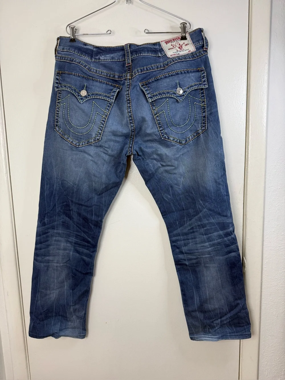 True religion, big Ricky flap, slim, men’s blue denim jeans 38